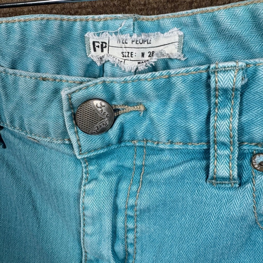Free People Teal Skinny Cropped Jeans 28 Women's Turquoise Herringbone Slim Leg - Picture 7 of 7
